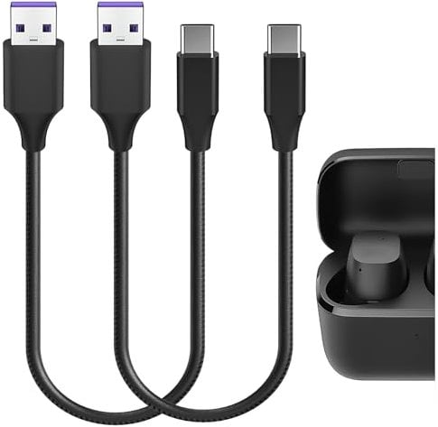 GEEKRIA USB Earbuds Charger Cable Compatible with Sennheiser ACCENTUM True Wireless, Momentum True Wireless 4, ACCENTUM Open, USB to USB-C Replacement Power Charging Cord (1ft/30cm 2Pack)