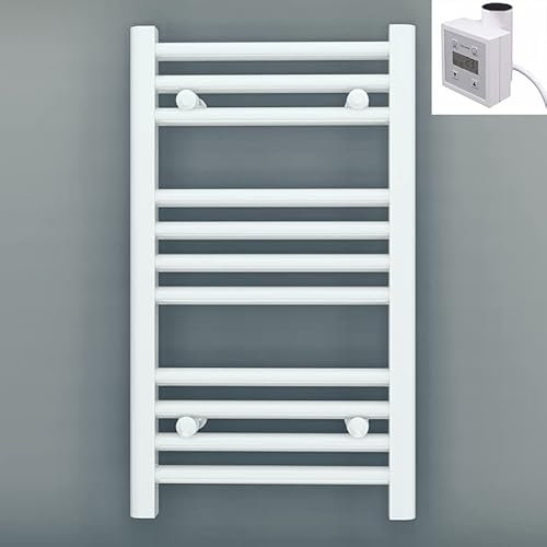 Myhomeware 300mm Wide White Electric Bathroom Heated Towel Rail Thermostatic Warmer Radiator Digital Controller (300 x 600 mm (BTU: 758))