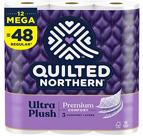 Quilted Northern Ultra Plush Toilet Paper, 12 Mega Rolls = 48 Regular Rolls, 3X Thicker*, 3 Ply Soft Toilet Tissue