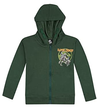 ONOMATO! Jurassic World Raptor Hunt Kinder Sweatjacke, Jungen Kapuzenjacke aus 100% Baumwolle, Hoodie mit Reißverschluss, Dunkelgrün, Größe 152