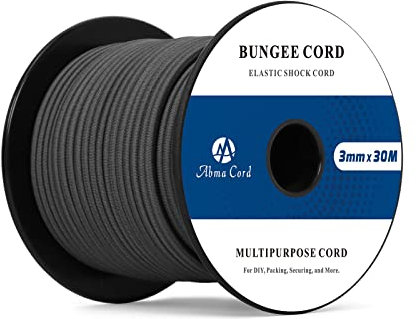 Abma Cord Corda Elastica 3mm 30M Corda di Gomma Cavo Elastico Marino per Teloni, Tende e Bagagli - Nero