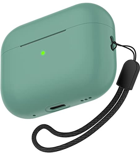 Für AirPods Pro 2 Hülle, Nemteur Apple Pro 2nd Generation Slim Silicone Case Cover, Front LED sichtbar, Skin Full Protective Case mit AirPods Pro 2 2022 Charging Case with Lanyard - Kieferngrün
