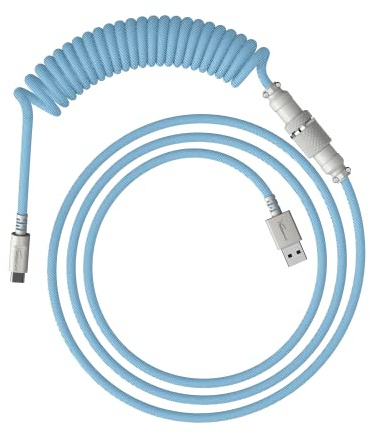 HyperX Câble spiralé : câble spiralé durable, design élégant, connecteur aviateur 5 broches, USB-C vers USB-A, bleu clair/blanc
