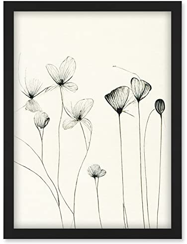 Doppelganger33 LTD Stylish Flower Illustration Line Drawing With Black Ink Artwork Framed Wall Art Print A4