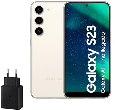 Samsung Galaxy S23, 128GB + Cargador de 45W - Smartphone Android con IA, Teléfono Móvil Desbloqueado, Color Beige (Versión Española)