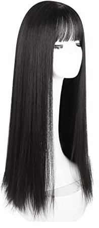 Lange Schwarze Gerade Perücke mit Pony für Frauen, Hitzebeständige, Modische, Elegante, Synthetische Perücke, Gerade Cosplay-Perücke, Anime-Kostüm, Party-Perücke, 28,3 Zoll