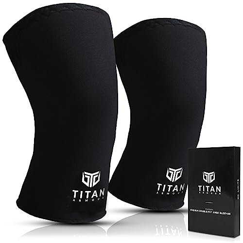 Titan Armour® Ginocchiere per sollevamento pesi | Ginocchiere in neoprene a doppio strato da 7 mm | Manicotto a compressione per ginocchio per supporto e protezione | Ginocchiere per powerlifting,