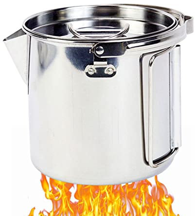 Dous Lagerfeuer-Kaffeekanne | 1,2-Liter-Teekanne aus Edelstahl mit klappbarem Verbrühungsschutzgriff,Outdoor-Camp-Kaffeemaschine zum Aufbrühen von Kaffee über Herd und Feuer