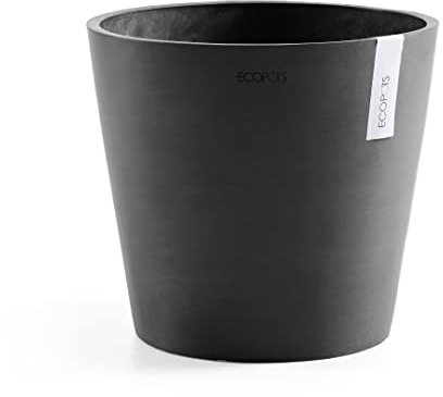 Ecopots Blumentopf Amsterdam mit Bewässerung Dunkel Grau - Durchmesser Ø 30 cm rund groß - Pflanzentopf aus Recycling Kunststoff - Übertopf mit Wasserversorgung modern für Indoor und Outdoor