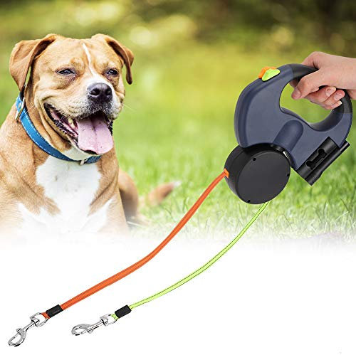 Laisse r¨¦tractable pour Chien de ¨¤ Double extr¨¦mit¨¦, Laisse Universelle Anti-enchev¨ºtrement avec Lumi¨¨re LED, Adapt¨¦e ¨¤ Toutes Les Tailles d'animaux Laisse Deux Chiens (Gris Fonc¨¦)