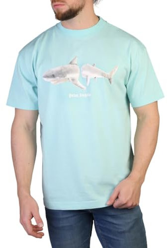 Palm Angels Men t-Shirt Shark Light Blue - White L