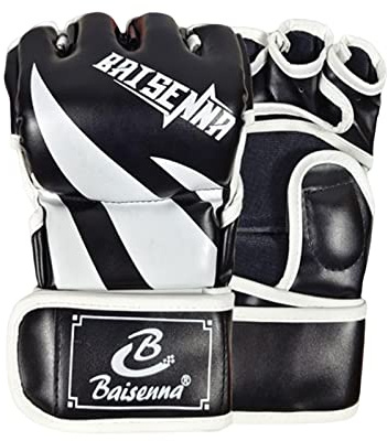 kowaku MMA Handschuhe, Halbfinger Männer Frauen Training Boxhandschuhe Kampfhandschuhe Halbhandschuhe Atmungsaktive Offene Handfläche PU-, Schwarz-Weiss