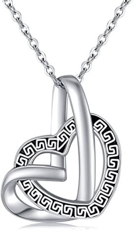 TwoAnts Herz Kette 925 Sterling Silber Griechisch Schlüsselanhänger Halskette Griechischer Schmuck Amulett Geschenke Frauen Männer