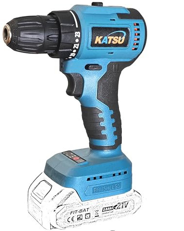 KATSU FIT-BAT Brushless Trapano Avvitatore a Batteria 21V Compatte 2 Velocità, Luce a LED e 10mm Mandrino Autoserrante per Casa DIY, senza Batteria