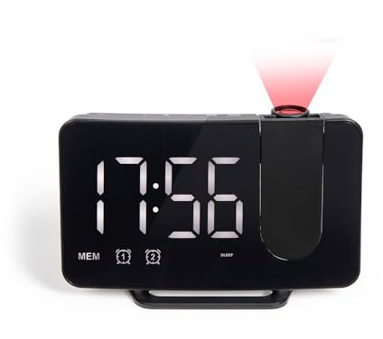 Livoo – Radio-réveil avec Projection de l'heure AR320 – Double Alarme, 3 Niveaux d'intensité Lumineuse, Projection 3 Modes