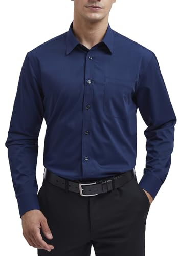 HISDERN Men's Dress Shirt Long Sleeve Business Bamboo Fiber Shirt Regular Fit Causal Non Iron Shirt with Pocket S-4XL