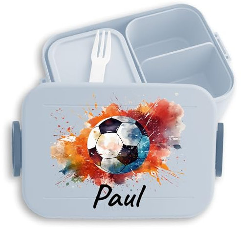 Kinder Bento Box Midi für Mepal Bentobox - Fußball - Brotbox Fussball Jungs Lunchbox Fußballer Jungen Vesperdose Schule I - 900 ml - Hellblau - brotzeitdose kindergarten junge