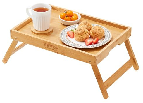 VEVOR Plateau de Lit pour Petit-Déjeuner Plateau de Service sur Pieds Repliables Table de Lit Multifonction en Bambou Panneau MDF Support Ordinateur Portable Dessin Canapé Manger Travailler 40x28 cm