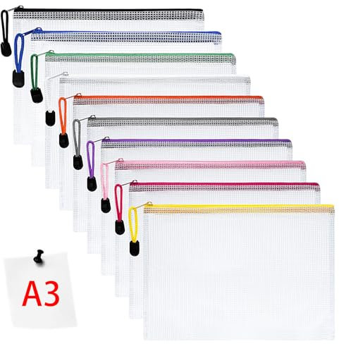 Vicloon Dokumententasche mit Reißverschluss A3, 10pcs Mesh Plastic Zip Bag, Wasserdichte Document Case, Reißverschlusstasche Zip Beutel Tasche Wallet Taschen Kunststoff Mesh Dokumentenmappen