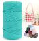 LEREATI Polyester Garn 150m Makramee Garn 4mm Geflochten Polyester-Seil Farbig Häkelgarn, Macrame Cord 4mm für Häkeltasche Umhängetasche Handtasche Geschenk Strickwaren (Aqua-Blau)