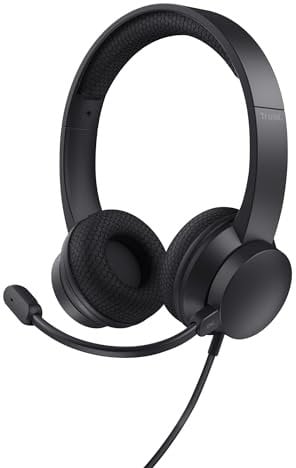 Trust Ayda USB Headset mit Mikrofon On-Ear, Noise Cancelling ENC Mikrofon, Leichtes Design, 65% Recyclingkunststoff Kopfhörer mit Kabel 1,80 m, Headphones USB-C für Office, Teams, Zoom - Schwarz
