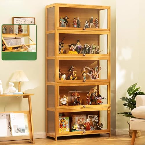 JSDMBD Vitrine pour collection, vitrine en verre pour collection vitrine curio à 1/2/3/4/5 niveaux vitrine salon vitrine murale pour collection vitrine acrylique anti-poussière 31.5*12.6*67.7in Blanc