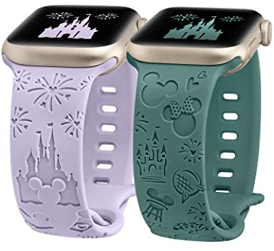 BEEXI 2 Packs Cartoon Engraved Compatible with Apple Watch Straps 38mm 40mm 41mm 42mm Women, Soft Silicone Cute Sport Breathable Replacement Strap for iWatch Series 10 9 8 7 6 5 4 3 2 1 SE