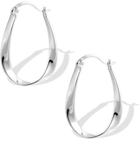Silber 925 Creolen Twist Ohrringe, Damen Sterling Silber Creolen Kleine Oval Tropfenohrringe Knorpel Huggie Kreolen Hypoallergen Silber 925 Ohrringe Hängend Silber Creolen Kleine für Damen Frauen