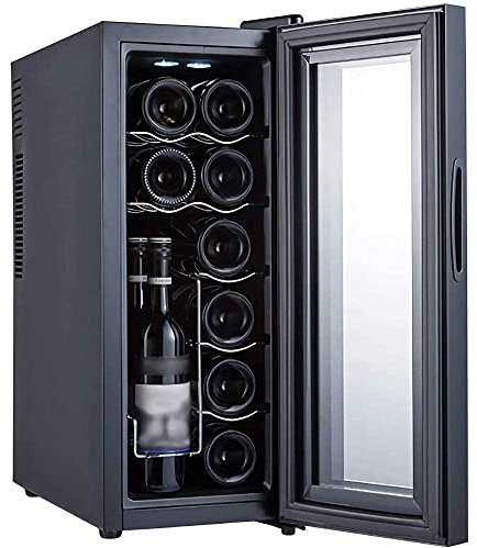 Suuim Cantinetta Frigo per Vino 12 Bottiglie Termoelettrico Frigo per Vino Piccolo Piano di Lavoro umidità Costante Frigorifero per Vino Porta in Vetro con Controllo Digitale Nero-A Metallo