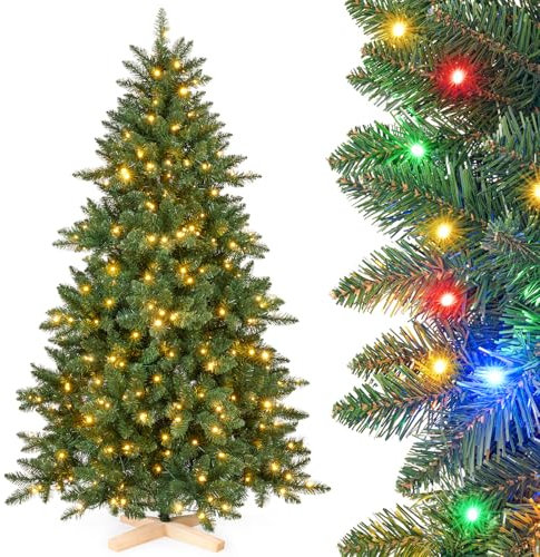 Yorbay Künstlicher Weihnachtsbaum mit Beleuchtung LED mit Holzständer für Weihnachten-Dekoration (150cm)