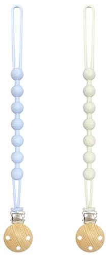 Yoolhamy Catenella Portaciuccio, 2Pcs Catenella Ciuccio Silicone, Flessibili Morbide Clip per Succhietto per Bambini e Bambine (1pcs Blue+1pcs Beige)