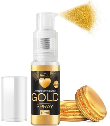He-Ju Lebensmittelfarbe Gold Spray 10g, Goldpulver essbar vegan und E171 frei, essbarer Glitzer für Getränke