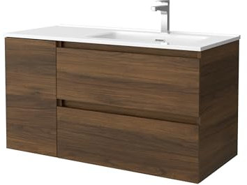 Salgar Mueble de Baño Bequia 100cm + Coqueta 1 Puerta Izquierda + Lavabo cerámica | Nogal |100x45x56