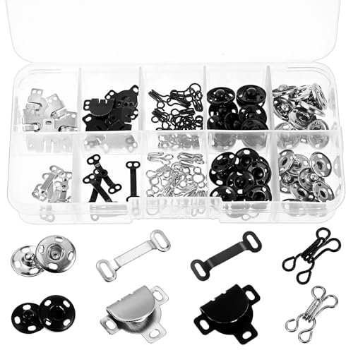 Giantree Juego de 100 ganchos y ojales de costura, 3 estilos de cierres de gancho y ojo para coser ropa, broches de metal, botones de presión para faldas, pantalones, sujetadores, vestidos, costura,