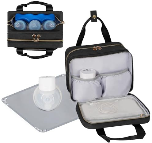 PHOEBUS BABY Wearable Breast Pump Bag with Cooler Compatible with Momcozy M5/S12 Pro, Elvie & Medela Pump in Style, Portable Pump Carrying Case with a Waterproof Mat for Work and Travel