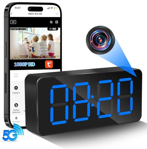 Nisanuki Telecamera Nascosta WiFi, 5G Mini Telecamera Spia Orologio Senza Fili, 1080P HD Microcamere Videocamera Telecamera di Sicurezza con Visione Notturna Rilevamento di Movimento Tuya APP