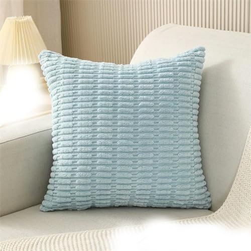 2pcs 45x45cm Corduroy Throw Pillow Covers Soft Striped Square Cushion Covers Spring Pillowcases for Couch Sofa Bedroom Chair -Sky blue-45x45cm