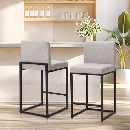 ALPHA HOME Taburete de maquillaje, taburete de tocador, 2 taburetes de bar, taburete de oficina, sillas de cocina con respaldo y reposapiés, marco de metal resistente, taburete moderno, taburete de