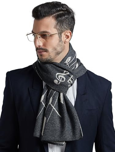 WANYING Herren Strickschal 6% Wolle Gestrickter Schal Herrenschal Wolleschal für Herbst Winter Casual Business - Musik Notiz Muster - Musik Notiz Muster Anthrazit & Dunkelbeige
