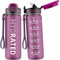QLUR Trinkflasche 750ML, BPA-Frei Tritan Wasserflasche mit Strohhalm, Trinkflasche Sport Auslaufsicher mit Zeitmarkierung und Bürste, Sportflasche für Fitness, Schule, Rosenrot (1 Flasche)