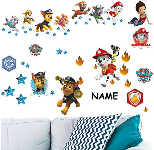 alles-meine.de GmbH 53 TLG. Set XL Wandtattoo/Sticker - P. Patrol - Hunde - inkl. Name - Wandsticker - Aufkleber für Kinderzimmer - selbstklebend + wiederverwendbar + w..