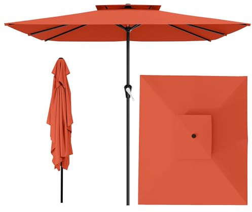 AreShark Sombrilla de patio de 9 pies para exteriores, sombrilla de mesa para exteriores con botón de inclinación y manivela, sombrilla de patio al aire libre con 8 varillas resistentes para mercado