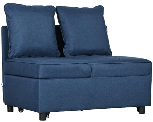 HOMCOM Sofá Cama 3 en 1 Sofá Individual con Respaldo Ajustable Sillón Cama Individual con Almohadas para Dormitorio Sala de Estar Apartamento Azul
