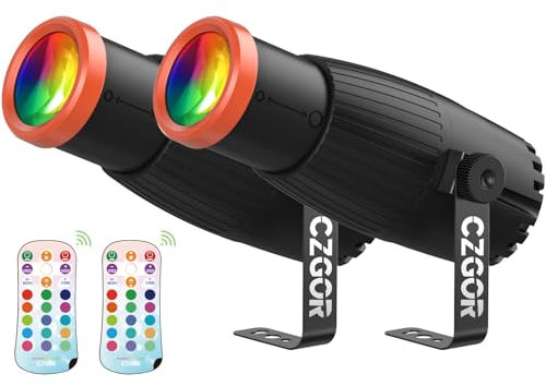 Luce pinspot da discoteca, confezione da 2, Czgor, messa a fuoco manuale, 18 W, RGBW 4 in 1, luce LED con telecomando, effetto morbido e confortevole, luce da palcoscenico per specchio DJ Party Club