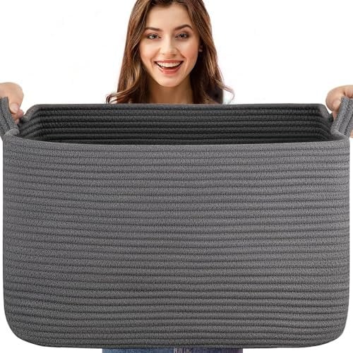 Esteopt Extra Large 65L Foldable Storage Baskets with Handles - Heavy Duty Cloth Organizer Box for Toys, Blankets, Seasonal Clothes - Collapsible Space Saving Design (55x38x30cm) (Dark grey)