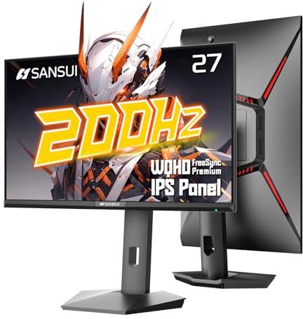 SANSUI Monitor para juegos de 27 pulgadas, 1440p, 200 Hz, 180 Hz | 1 ms Fast IPS, WQHD, FreeSync Premium, brillo 400Nits, 130% sRGB, 10 bits, HDR, ErgoStand, montaje VESA, 2 DP 1.2 y 2 x HDMI