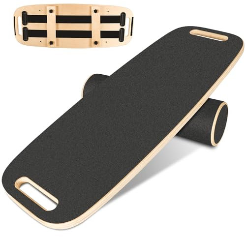 Balancierbretter aus Holz - Schrägbrett, Wadendehner für das Gleichgewicht, Schrägbrett zum Dehnen der Beinmuskeln (Schwarz, Original Holz, Surfing Balance Board,74 * 29cm)