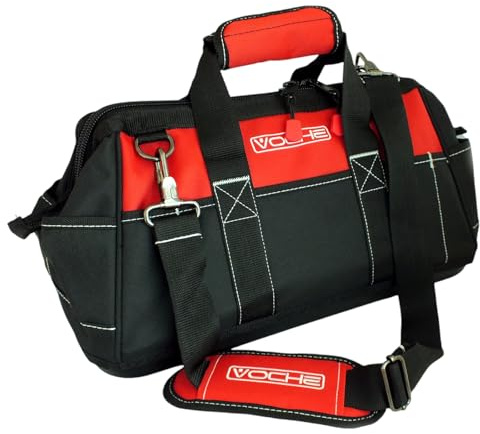 Voche 16 Wide Opening 21 Pocket Tool Bag with Rigid Base and Shoulder Strap