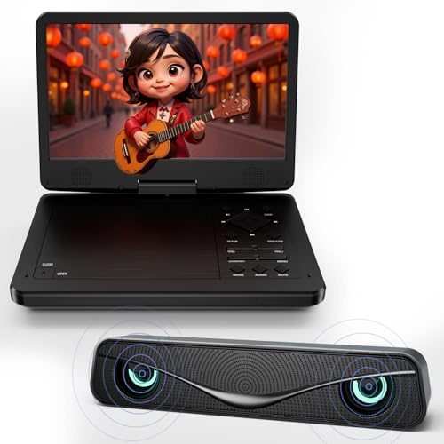 Lecteur DVD portable de 12,5 pouces avec barre de son et écran HD IPS de 10,1 pouces pour enfants et adultes, lecteur DVD de voiture avec support d'appui-tête, contrôle