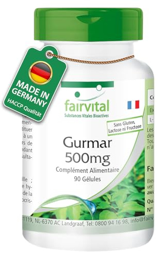 fairvital Gurmar 500 mg, 90 capsule, Gymnema Sylvestris, qualità testata e ad alto dosaggio, 100% vegano, Made in Germany